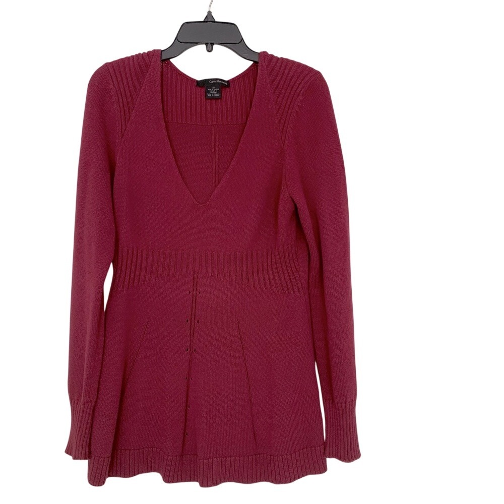 Calvin Klein.  Sweater. Red. V neck. Large. Soft. Warm.